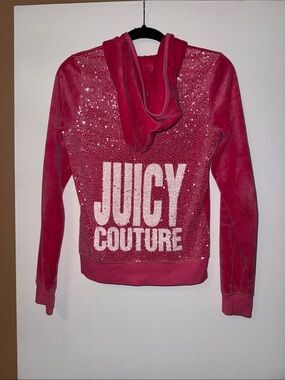 Y2K Juicy Couture Hot Pink Sequin Velour Zip Hoodie